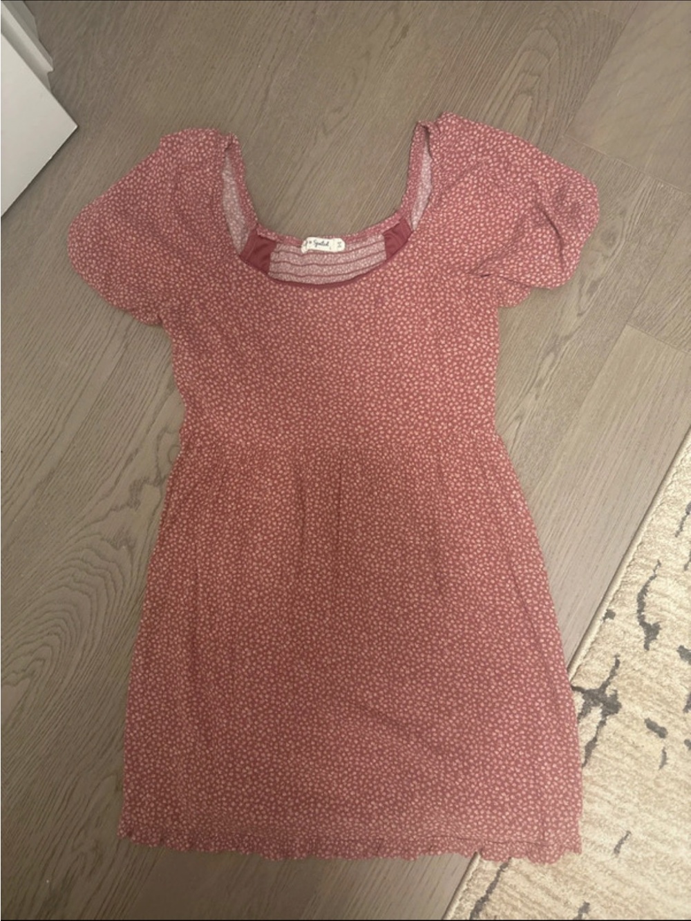 Dusty Rose Floral Puff Sleeve Mini Dress